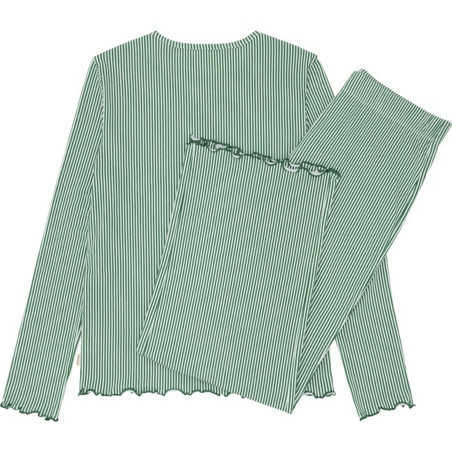 Women's Striped Pima Long Sleeve Top And Full Leg Pajamas Set, Hunter Green - Pajamas - 6