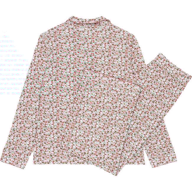 Women's Rosebud Print Classic Collar Long Sleeve Top And Pants Pajamas Set, Red - Pajamas - 6