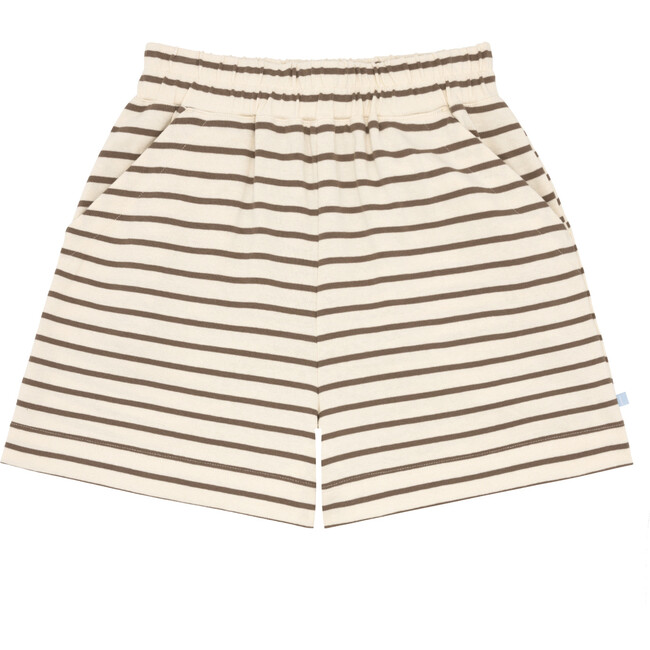 Women's Breton Striped Elastic Waistband Pocket Shorts, Brown & Cream