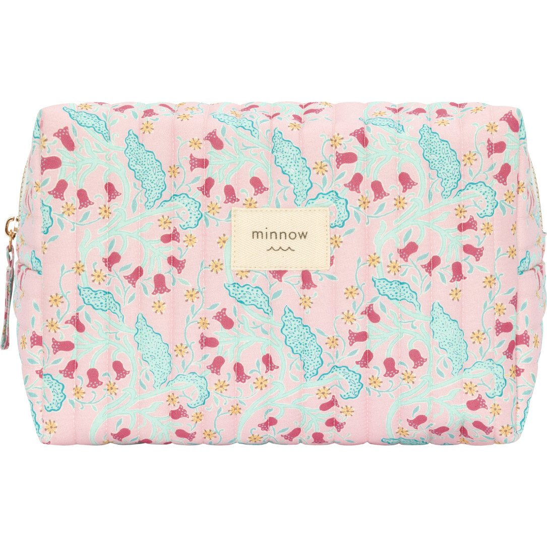 Women's Bluebells Print Cotton Quilted Zipper Travel Pouch, Pink - Bags - 1