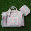 Women's Bluebells Print Cotton Quilted Weekender Grab Handle Duffle Bag, Pink - Bags - 2