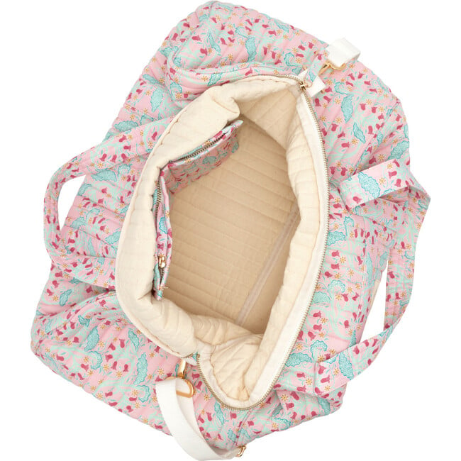 Women's Bluebells Print Cotton Quilted Weekender Grab Handle Duffle Bag, Pink - Bags - 3