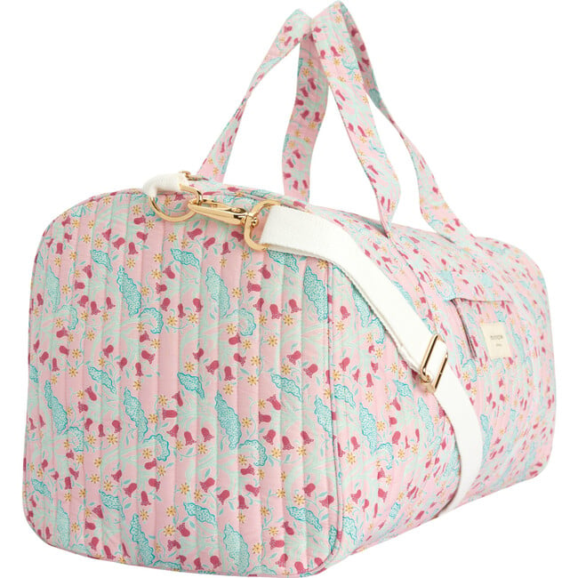 Women's Bluebells Print Cotton Quilted Weekender Grab Handle Duffle Bag, Pink - Bags - 4