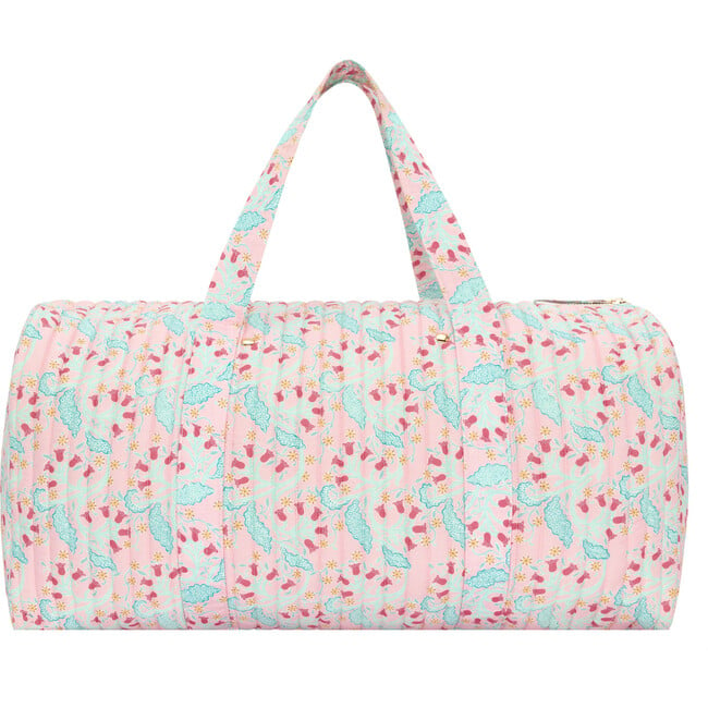 Women's Bluebells Print Cotton Quilted Weekender Grab Handle Duffle Bag, Pink - Bags - 5