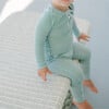 Striped Pima Henley Long Sleeve Top And Pants Pajamas Set, Hunter Green - Pajamas - 3