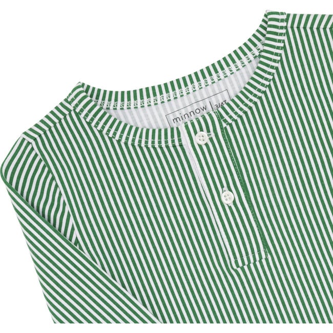 Striped Pima Henley Long Sleeve Top And Pants Pajamas Set, Hunter Green - Pajamas - 4