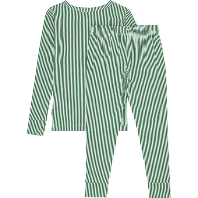 Striped Pima Henley Long Sleeve Top And Pants Pajamas Set, Hunter Green - Pajamas - 5