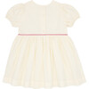 Smocked Round Neck Short Puff Sleeve Back Button-Up Dress, Cream - Dresses - 7