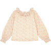 Marigold Floral Print Ruffle Collar Long Sleeve Blouse, Yellow - Blouses - 1 - thumbnail