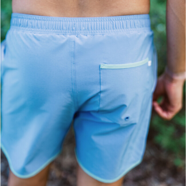 Men's Quick-Dry Elastic Waistband Drawstring Side Pocket Boardie, Lagoon Blue - Swim Trunks - 4