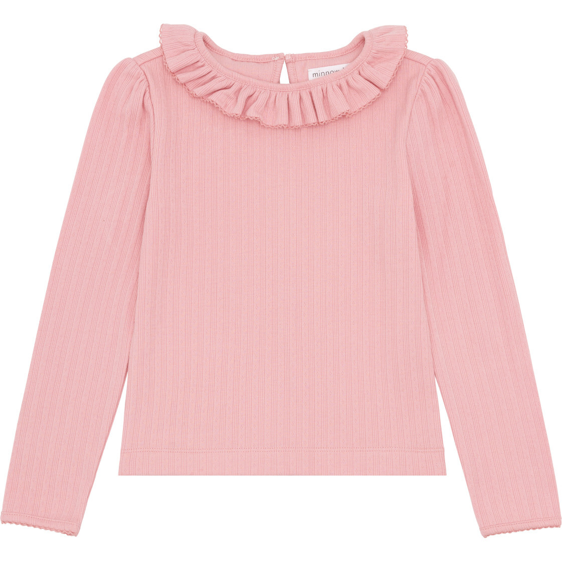 Girls Pointelle Ruffle Collar Long Sleeve Blouse, Misty Rose - Blouses - 1