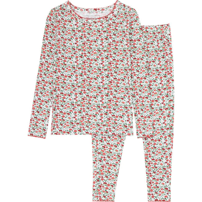 Girls Rosebud Print Pima Long Sleeve Top And Pants Pajamas Set, Red