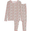 Girls Rosebud Print Pima Long Sleeve Top And Pants Pajamas Set, Red - Pajamas - 1 - thumbnail