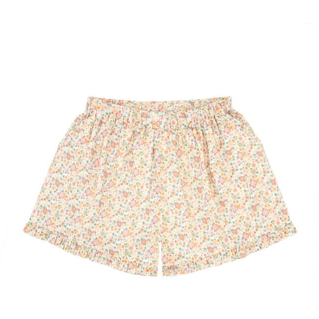 Girls Marigold Floral Print Ruffle Bottom Elastic Waistband Shorts, Yellow