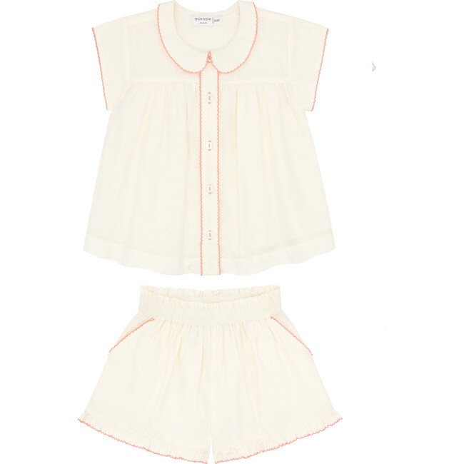 Girls Pintuck Ruffle Collar Short Sleeve Top And Pull-On Short Set, Cream - Mixed Apparel Set - 1