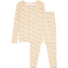 Girls Marigold Floral Print Pima Long Sleeve Top And Pants Pajamas Set, Yellow - Pajamas - 1 - thumbnail