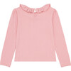 Girls Pointelle Ruffle Collar Long Sleeve Blouse, Misty Rose - Blouses - 5