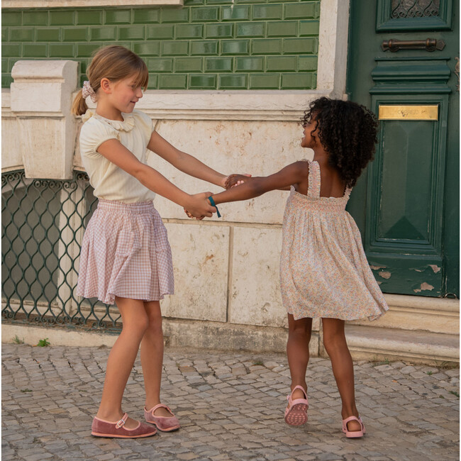 Girls Pointelle Ruffle Collar Short Puff Sleeve Blouse, Cream - Blouses - 7