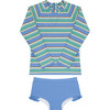 Costa Striped Long Sleeve UPF 50+ Rashguard And Bikini Bottom Set, Blue - Two Pieces - 1 - thumbnail