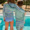 Costa Striped Long Sleeve UPF 50+ Rashguard And Bikini Bottom Set, Blue - Two Pieces - 4