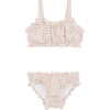 Crinkle Gingham Print Ruffle Trim Gathered Top And Bottom Bikini, Brown - Two Pieces - 1 - thumbnail