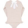 Crinkle Gingham Print Long Sleeve Ribbon Back Tie Rashguard One-Piece, Brown - One Pieces - 5