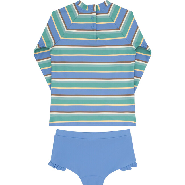 Costa Striped Long Sleeve UPF 50+ Rashguard And Bikini Bottom Set, Blue - Two Pieces - 6