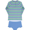 Costa Striped Long Sleeve UPF 50+ Rashguard And Bikini Bottom Set, Blue - Two Pieces - 6