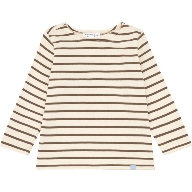 Breton Striped Crew Neck Long Sleeve T-Shirt, Brown & Cream