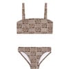 Checker Tree Print Bandeau Top And Matching Bottom Bikini, Brown - Two Pieces - 1 - thumbnail