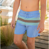 Boys Triple Colorblock Elastic Waistband Drawstring Pocket Boardie, Lagoon Blue - Swim Trunks - 3