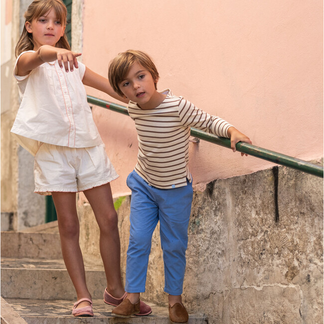 Boys Corduroy Elastic Waistband Twill Drawstring Slim-Fit Pants, Lagoon Blue - Pants - 5