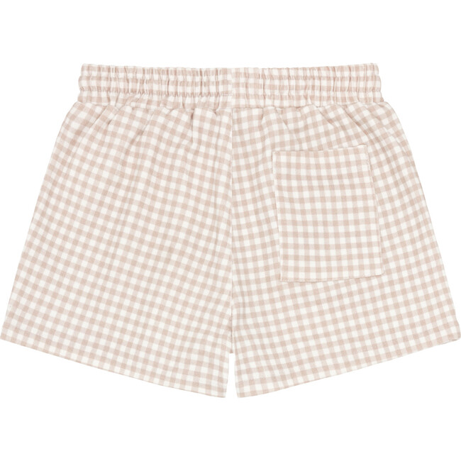 Boys Gingham Print Twill Elastic Waistband Drawstring Short, Brown - Shorts - 6