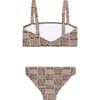 Checker Tree Print Bandeau Top And Matching Bottom Bikini, Brown - Two Pieces - 6