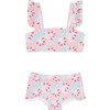 Bluebells Print Ruffle Strap Bandeau Bikini Top And Swim Shorts, Pink - Two Pieces - 1 - thumbnail