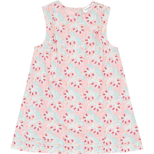 Bluebells Print Picot Trim Back Button-Up Simple Dress, Pink