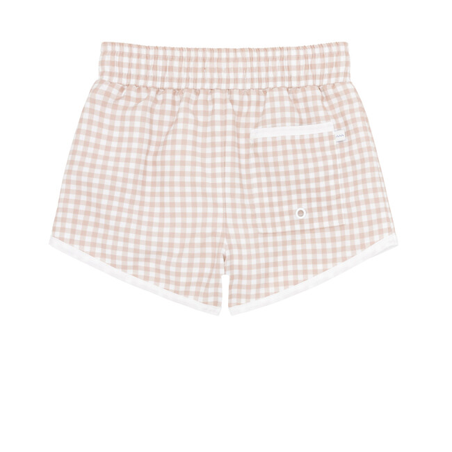 Boys Gingham Print Elastic Waistband Drawstring Pocket Boardie, Brown - Swim Trunks - 7