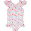 Bluebells Print Ruffle Cup Sleeve Ribbon Tie Rashguard One-Piece, Pink - One Pieces - 1 - thumbnail