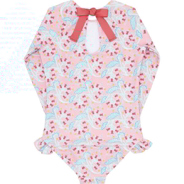 Bluebells Print Long Sleeve Ribbon Back Tie Rashguard One-Piece