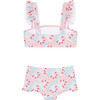 Bluebells Print Ruffle Strap Bandeau Bikini Top And Swim Shorts, Pink - Two Pieces - 7