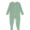 Babys Striped Pima Long Sleeve Snug Fit Front Zipper Footie, Hunter Green - Footie Pajamas - 1 - thumbnail