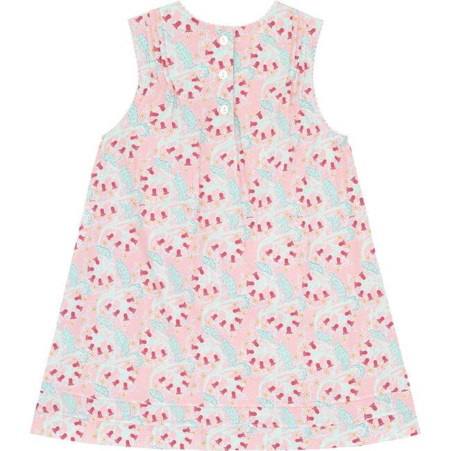 Bluebells Print Picot Trim Back Button-Up Simple Dress, Pink - Dresses - 7