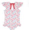 Bluebells Print Ruffle Cup Sleeve Ribbon Tie Rashguard One-Piece, Pink - One Pieces - 5