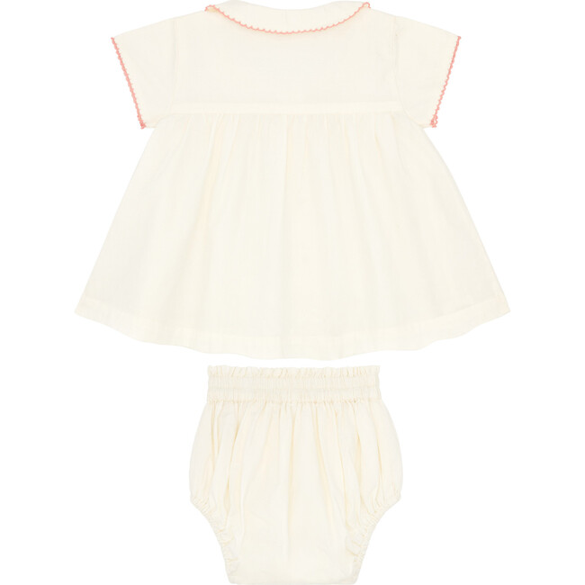 Baby Girls Pintuck Ruffle Collar Short Sleeve Top And Bloomer Set, Cream - Mixed Apparel Set - 2