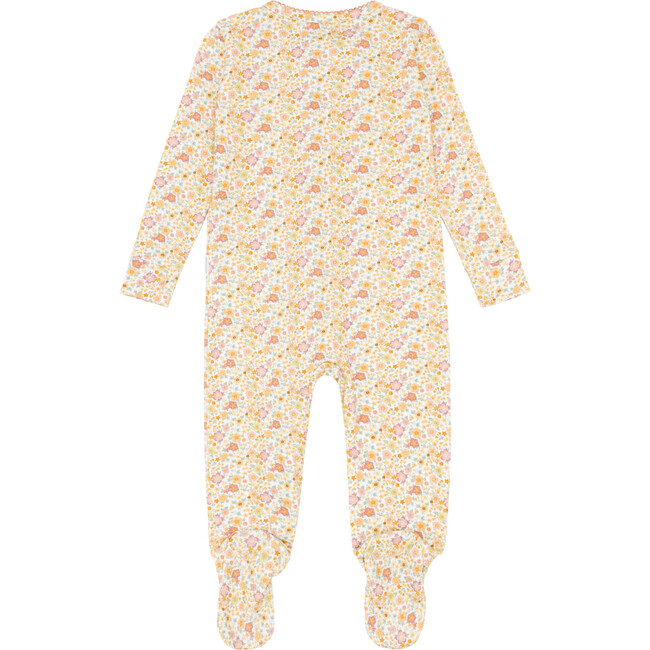 Babys Marigold Floral Print Pima Long Sleeve Snug Fit Front Zipper Footie, Yellow - Footie Pajamas - 5