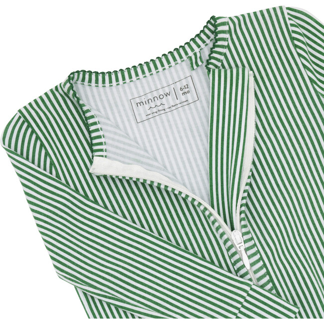 Babys Striped Pima Long Sleeve Snug Fit Front Zipper Footie, Hunter Green - Footie Pajamas - 4