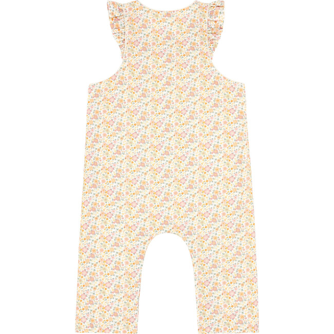 Baby Girls Marigold Floral Print Adjustable Straps Elastic Back Snap Overalls, Yellow - Overalls - 7