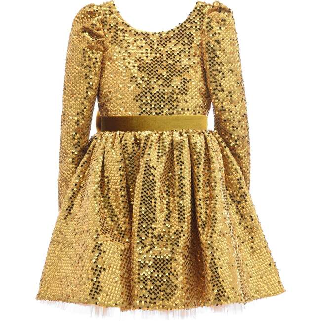 Merribrook Sequin Bow Dress, Gold - Dresses - 1