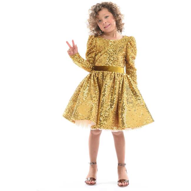 Merribrook Sequin Bow Dress, Gold - Dresses - 2