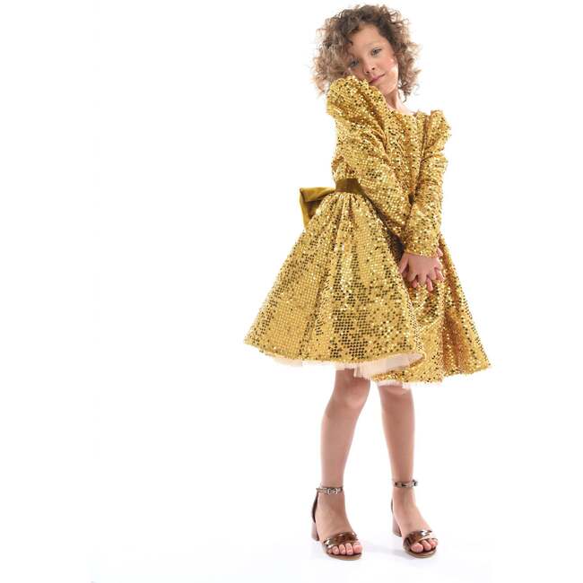 Merribrook Sequin Bow Dress, Gold - Dresses - 3